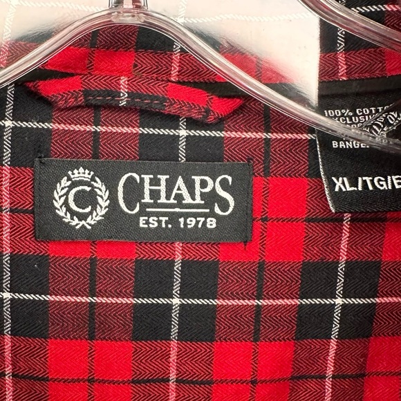 Chaps Red/Black Tartan Plaid Casual Button Down Shirt Size XL - Picture 3 of 7